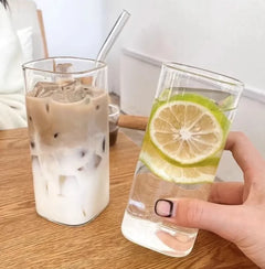 Square Transparent Coffee Cup w/Lid